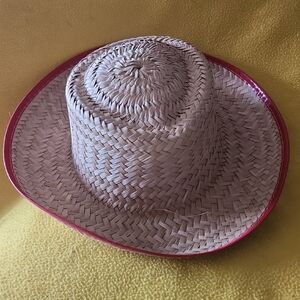 Straw Sun Hat with Red0 Trim